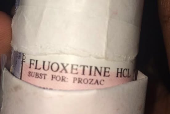 Picture of my prozac prescription with my information covered.